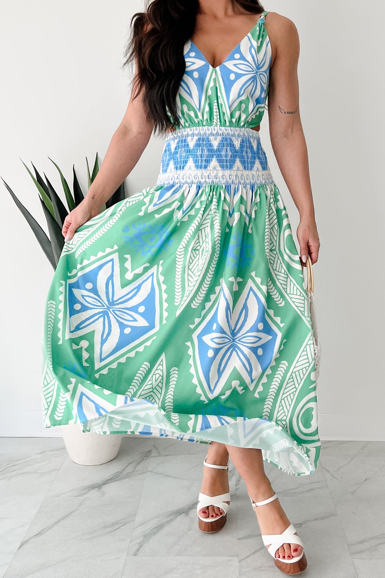 Walking Tall Tropical Print Maxi Dress (Green/Multi)