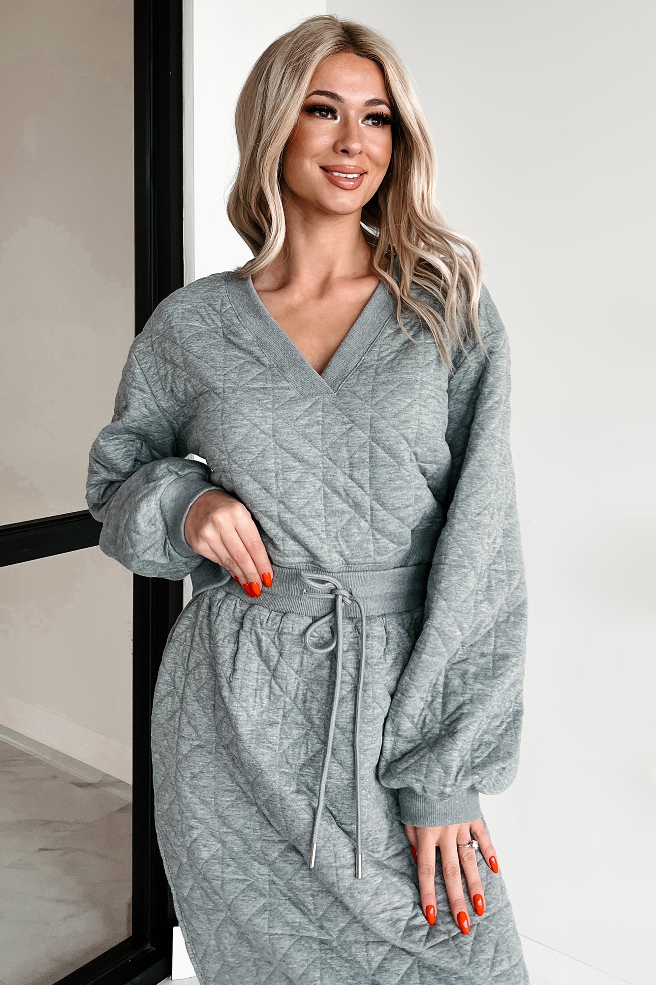 What Matters Most Quilted Sweater & Skirt Set (Heather Grey)