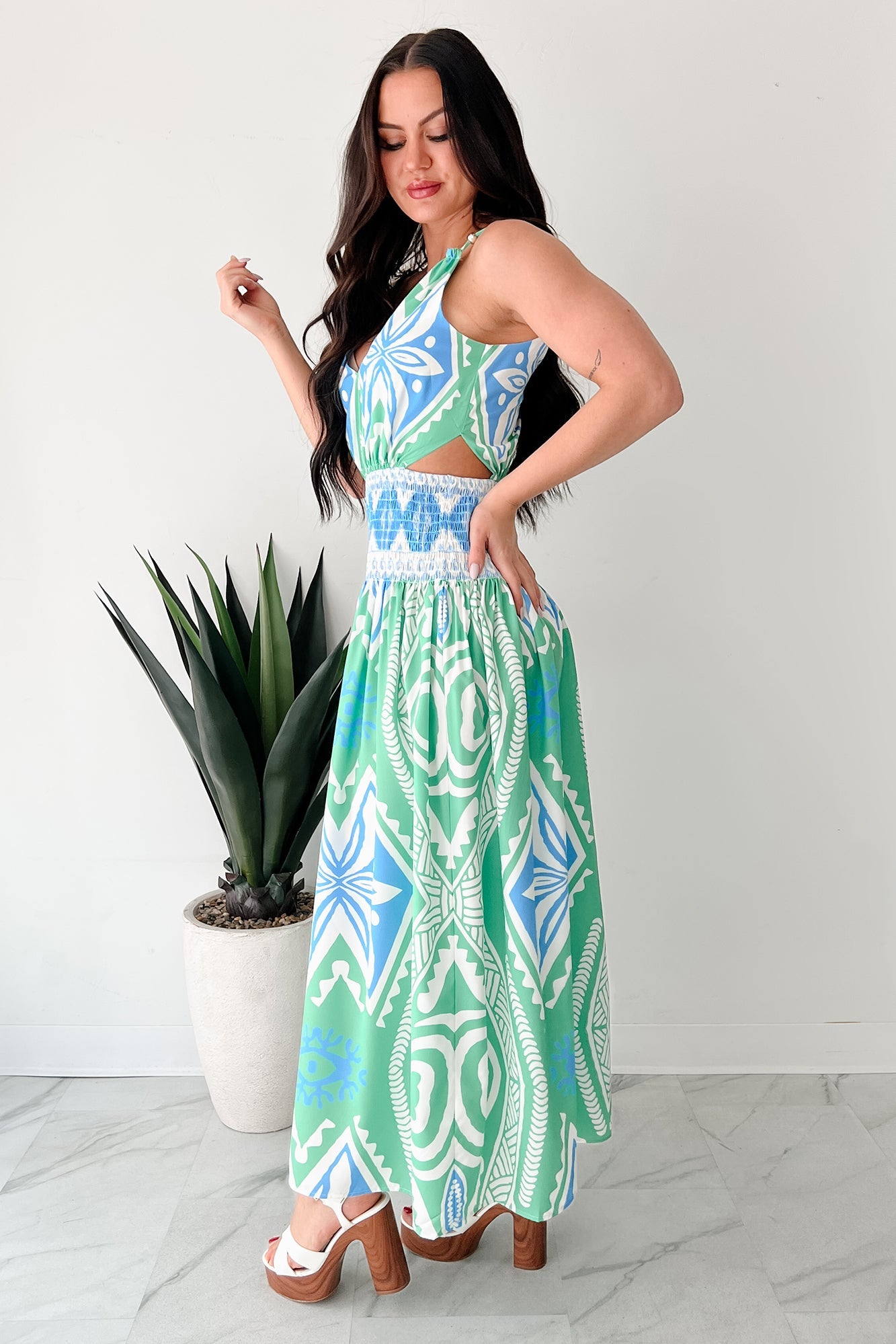 Walking Tall Tropical Print Maxi Dress (Green/Multi)