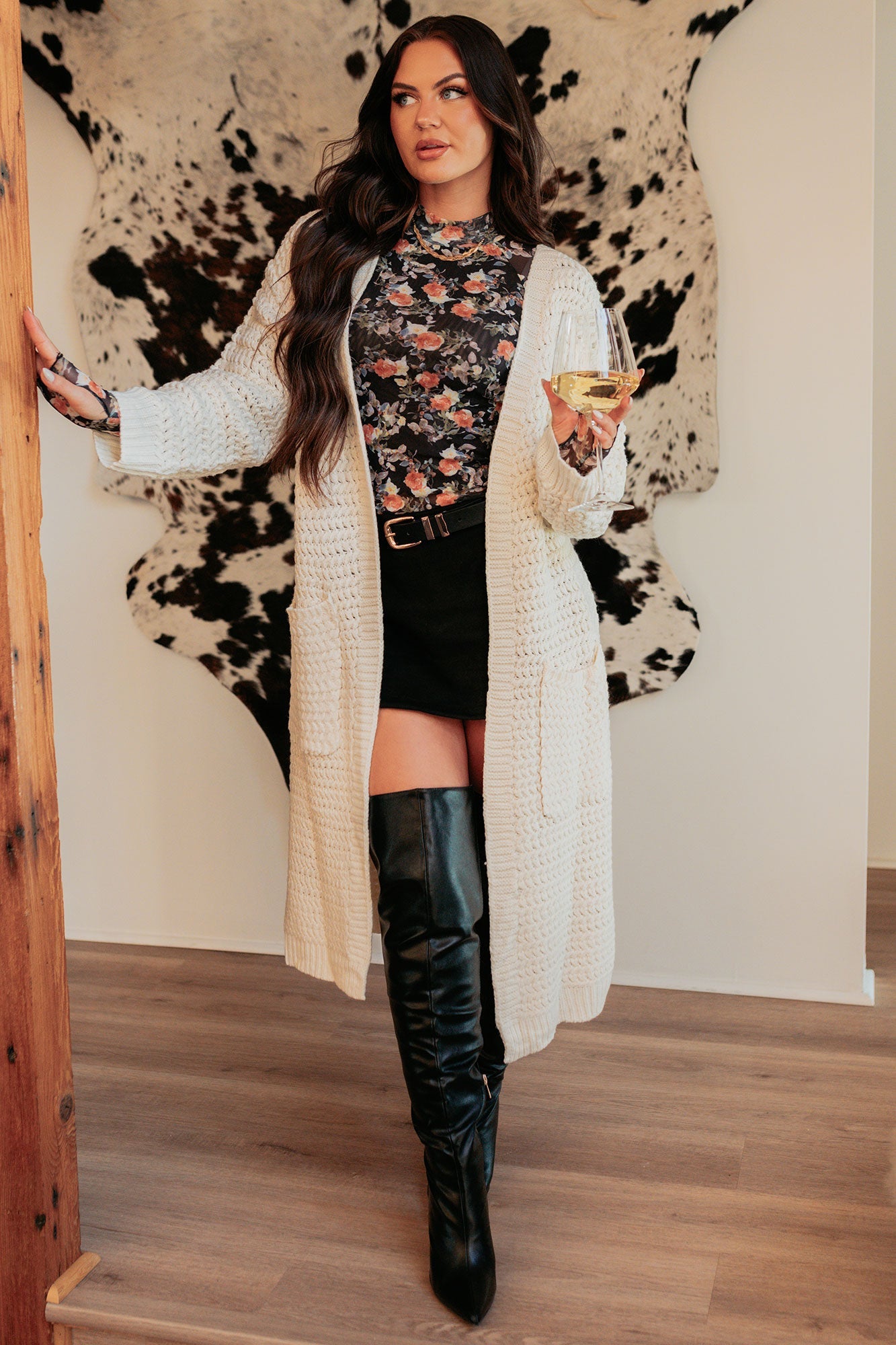 Still Dreaming Cable Knit Long Cardigan (Cream)
