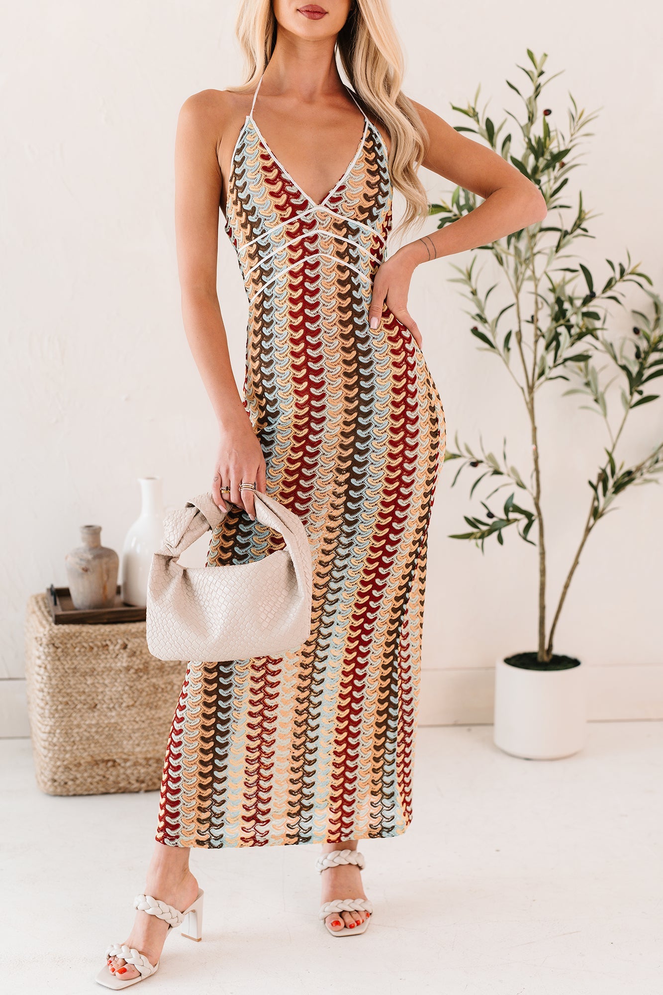 Sunglow State Crochet Halter Maxi Dress (Multi)