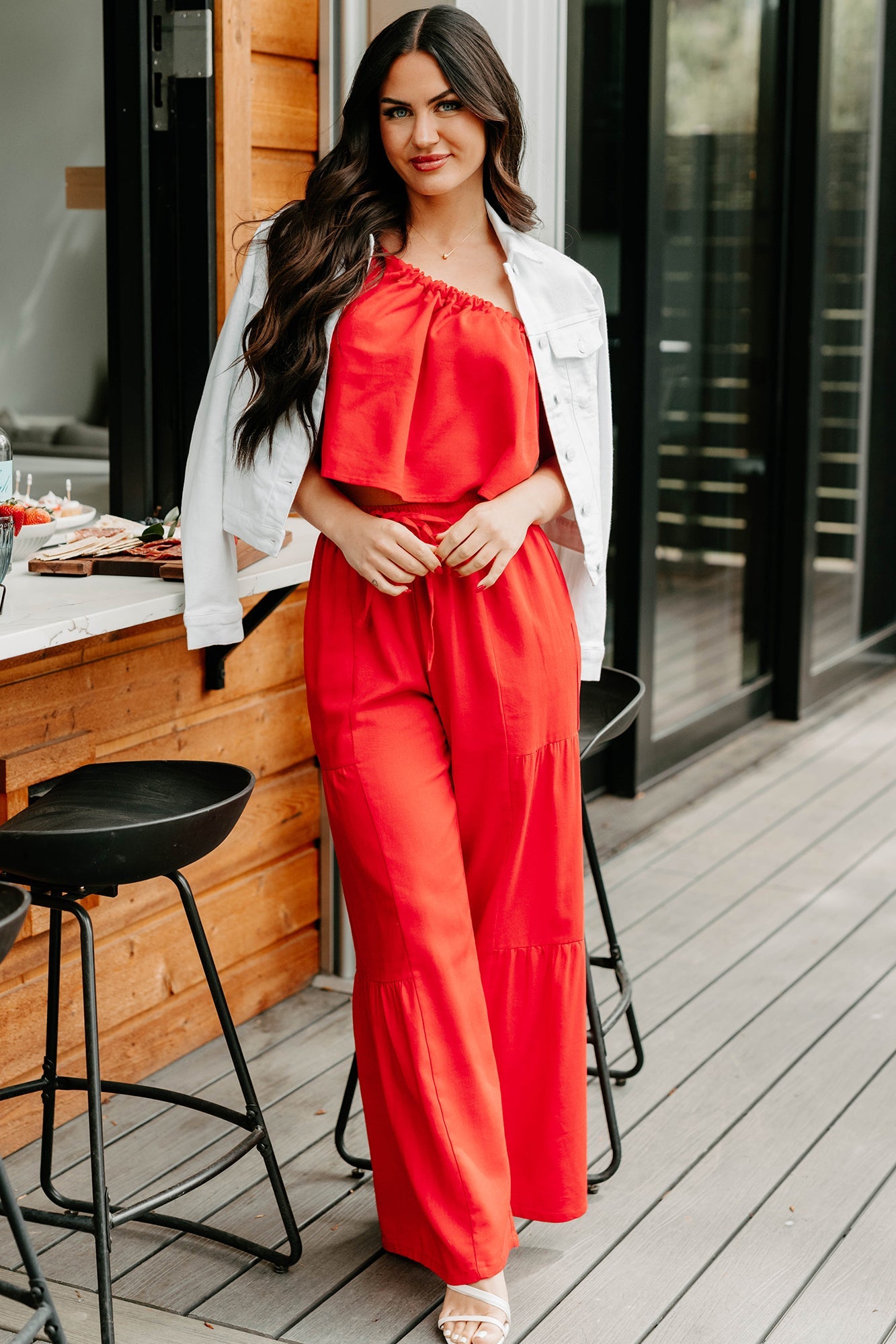 Real Karma Tiered Linen Pants (Red)